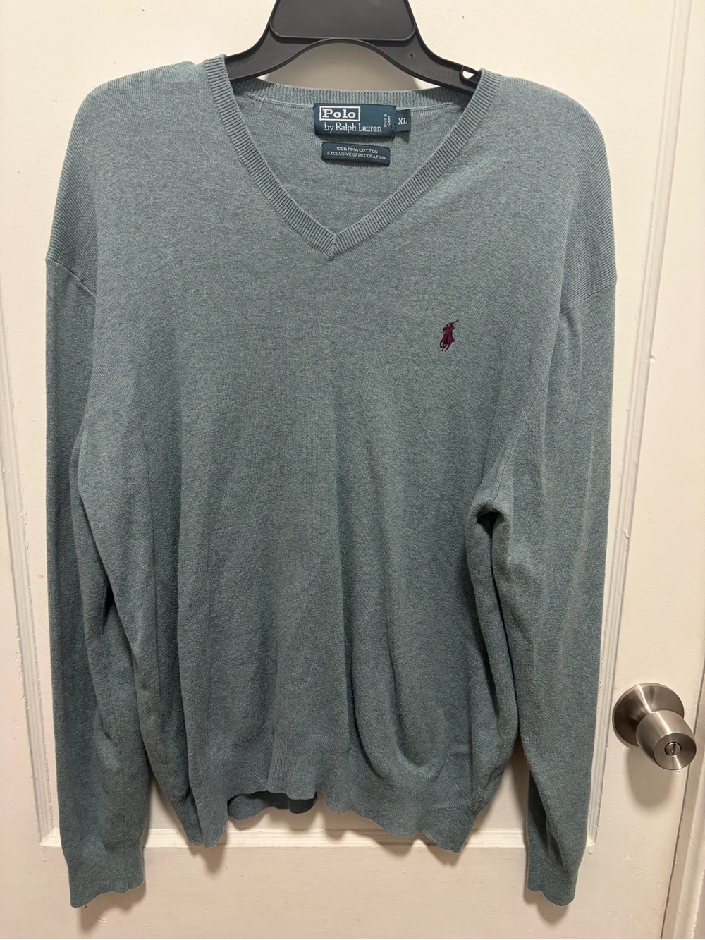 Polo Ralph Lauren Pima Cotton V Neck Sweater Men’s XL Green Pony Logo Knit